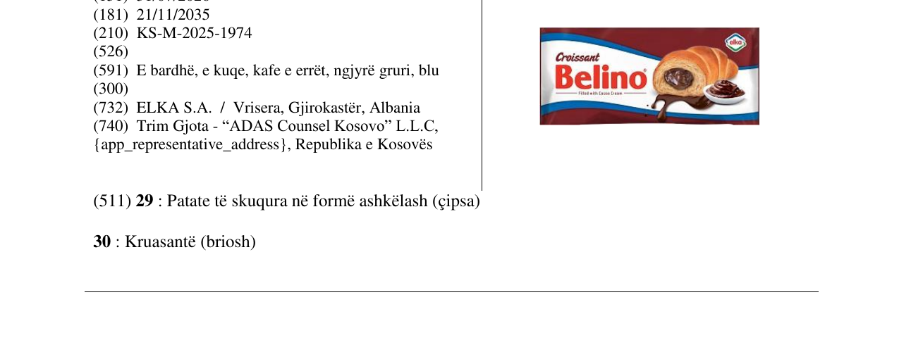 Zëri i markës Belino në buletin