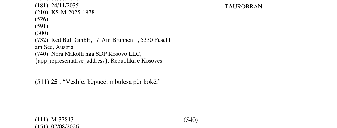 Zëri i markës TAUROBRAN në buletin