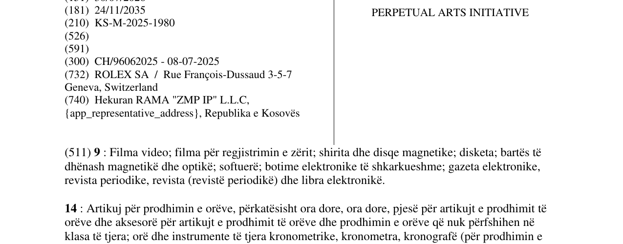 Zëri i markës PERPETUAL ARTS INITIATIVE në buletin