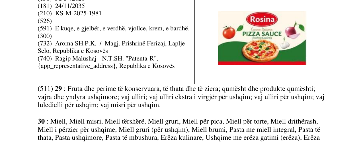 Zëri i markës Rosina në buletin