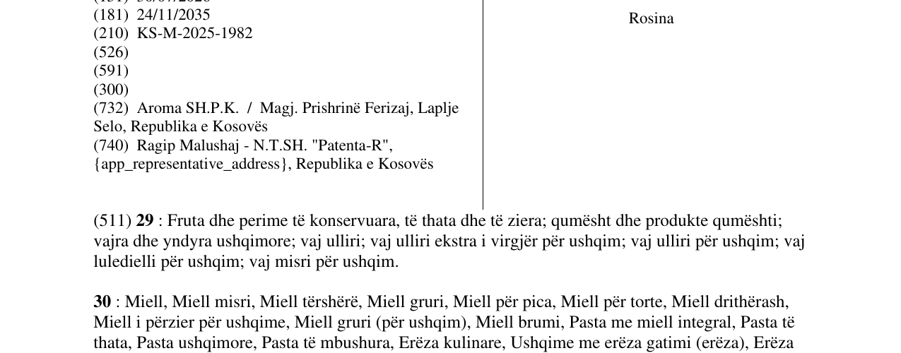 Zëri i markës Rosina në buletin