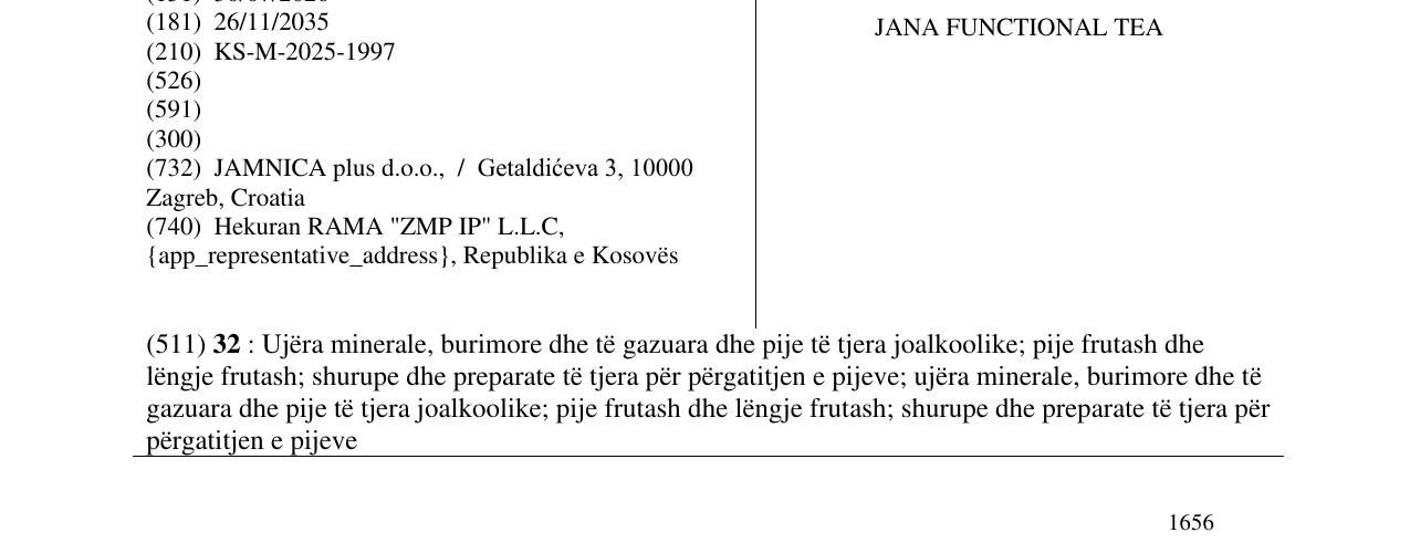 Zëri i markës JANA FUNCTIONAL TEA në buletin