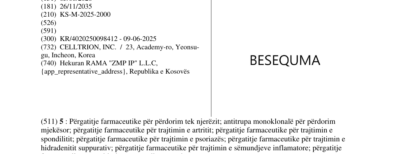 Zëri i markës BESEQUMA në buletin