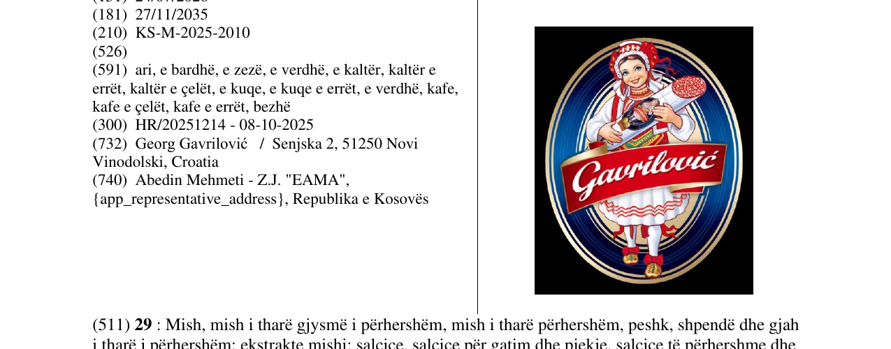 Zëri i markës Gavrilovic në buletin