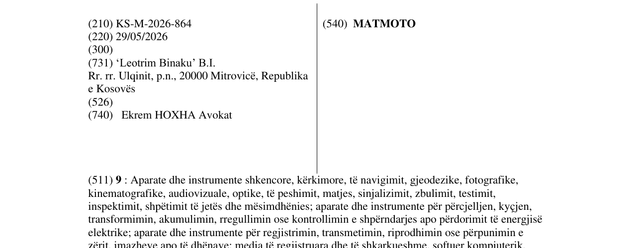 Zëri i markës MATMOTO në buletin