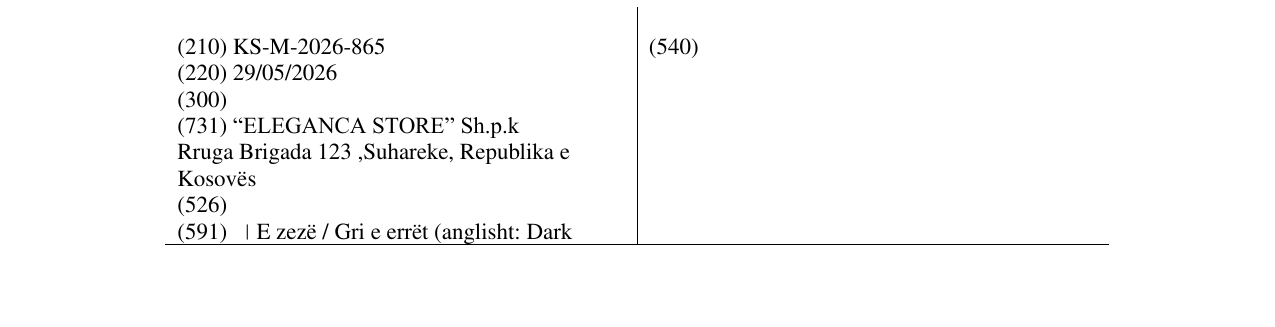 Zëri i markës KS/M/2026/865 në buletin
