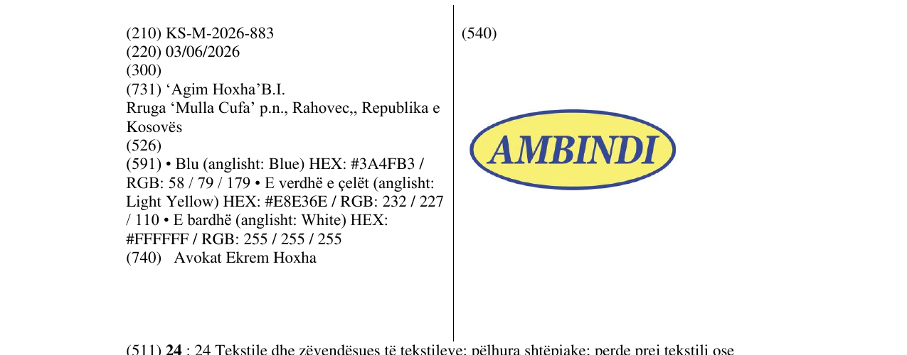Zëri i markës KS/M/2026/883 në buletin