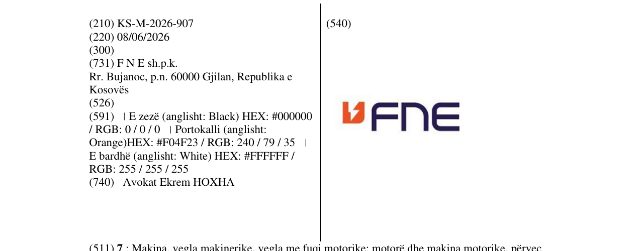 Zëri i markës KS/M/2026/907 në buletin