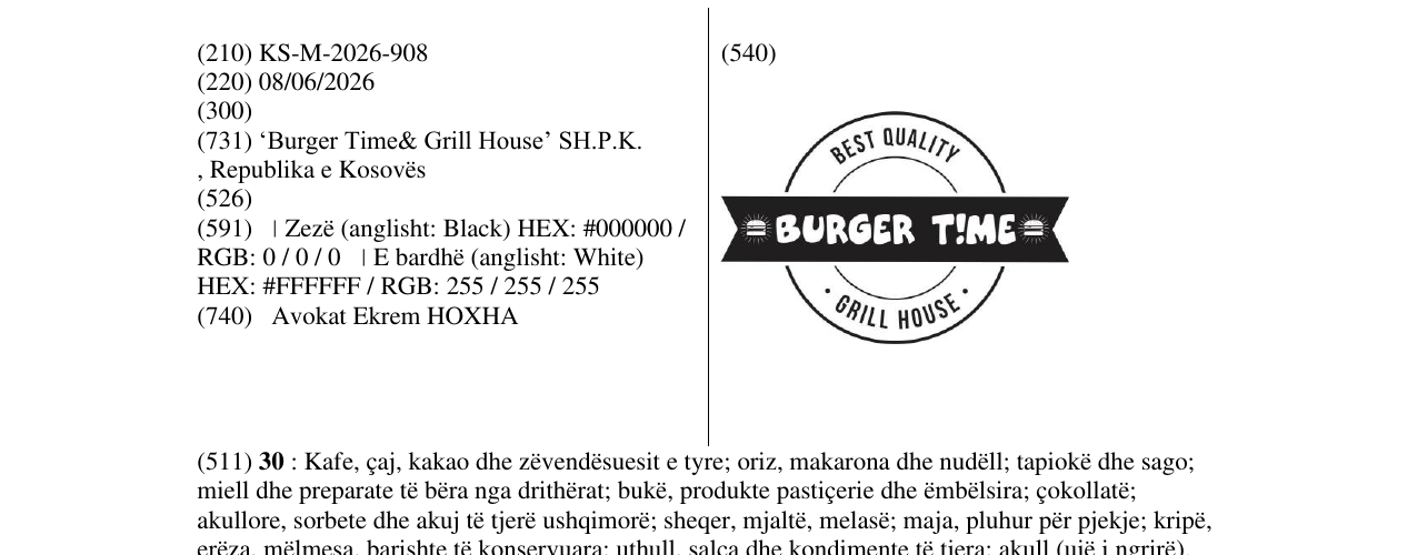 Zëri i markës KS/M/2026/908 në buletin