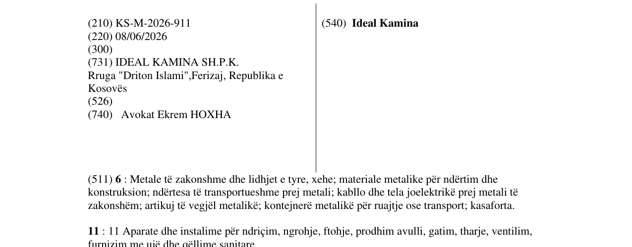 Zëri i markës Ideal Kamina në buletin