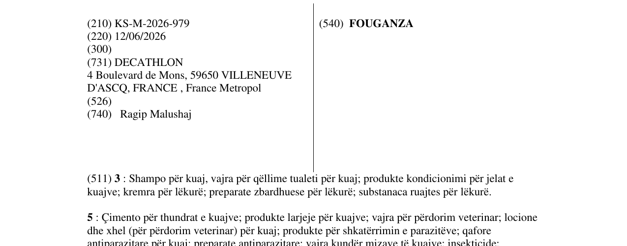 Zëri i markës FOUGANZA në buletin
