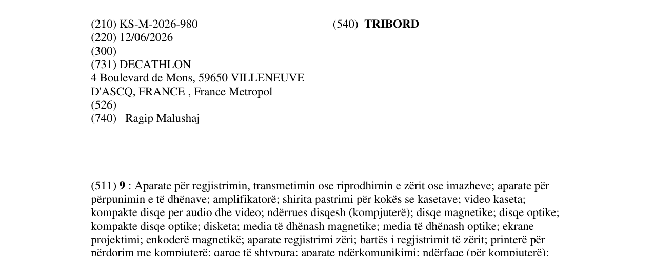 Zëri i markës TRIBORD në buletin