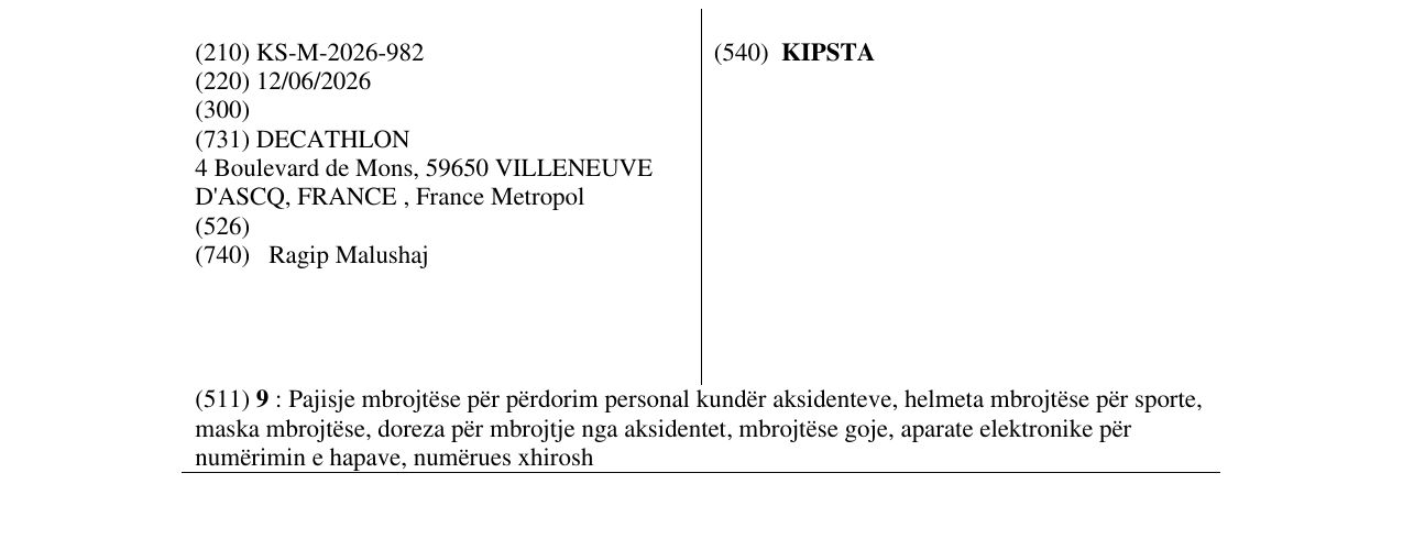 Zëri i markës KIPSTA në buletin