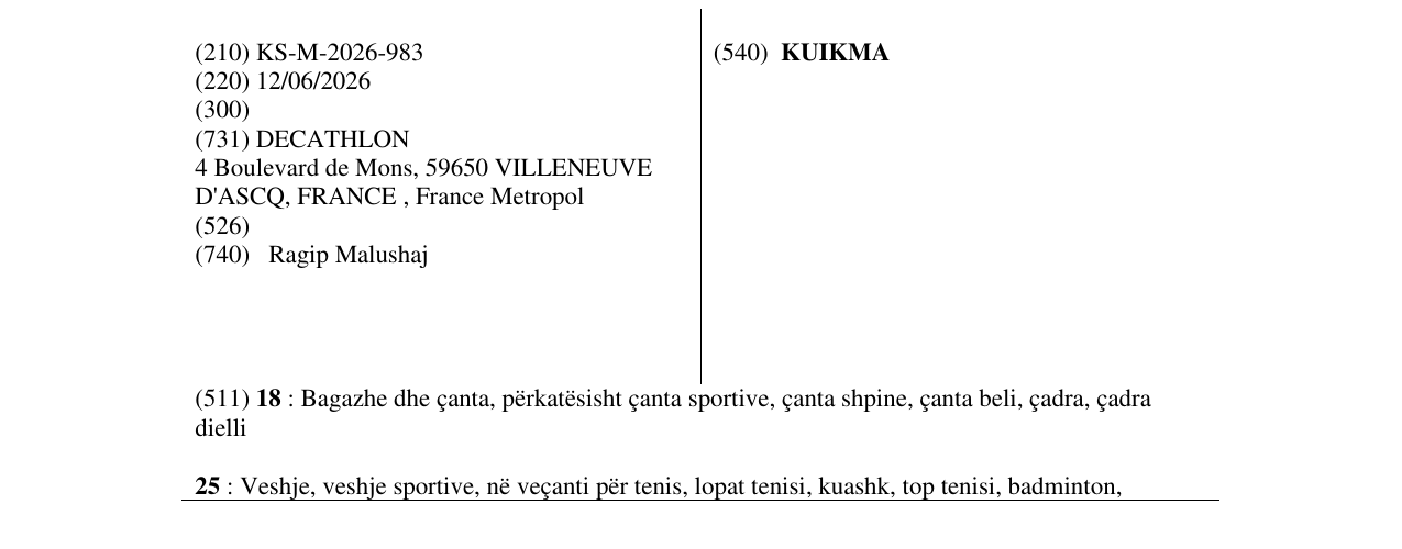 Zëri i markës KUIKMA në buletin