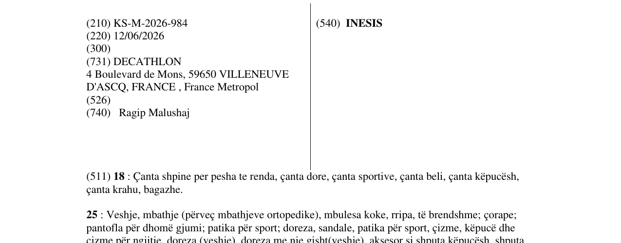 Zëri i markës INESIS në buletin