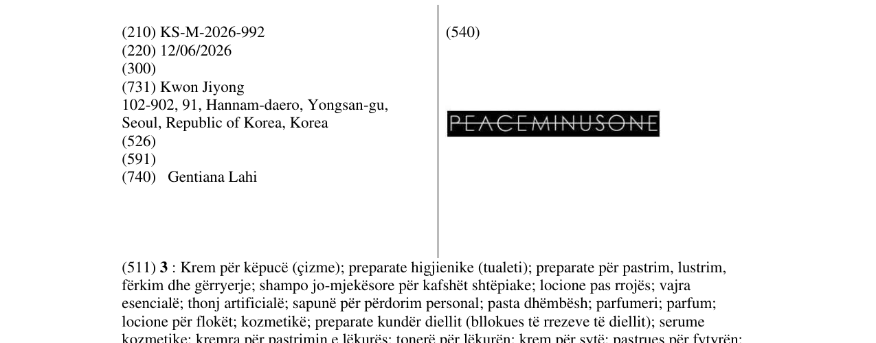 Zëri i markës PEACEMINUSEONE në buletin