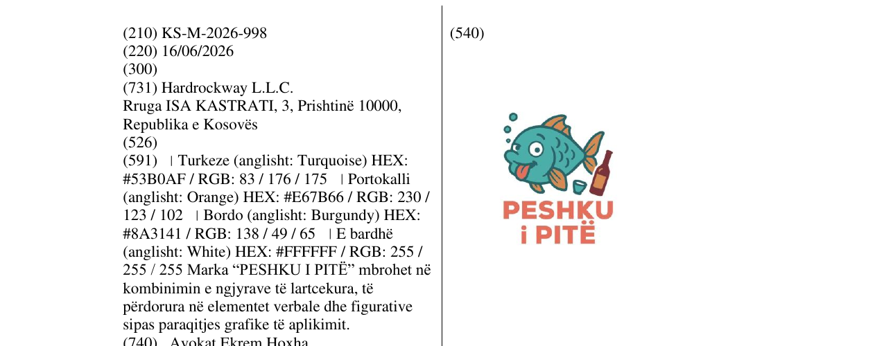 Zëri i markës KS/M/2026/998 në buletin