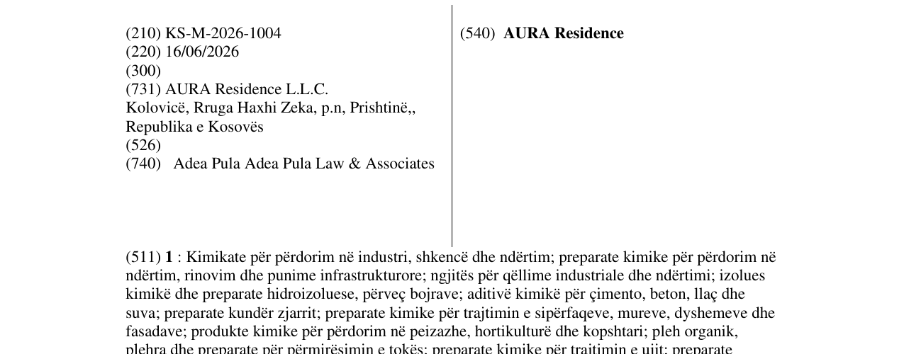 Zëri i markës AURA Residence në buletin