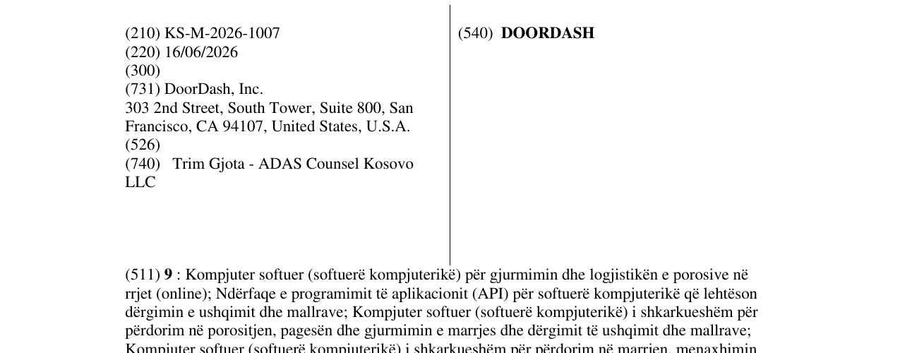 Zëri i markës DOORDASH në buletin
