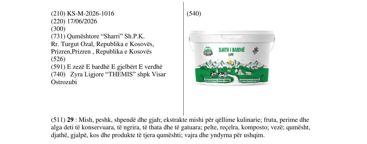 Zëri i markës KS/M/2026/1016 në buletin
