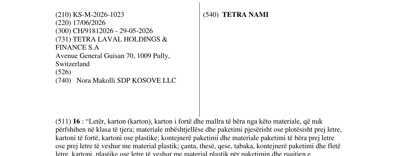 Zëri i markës TETRA NAMI në buletin
