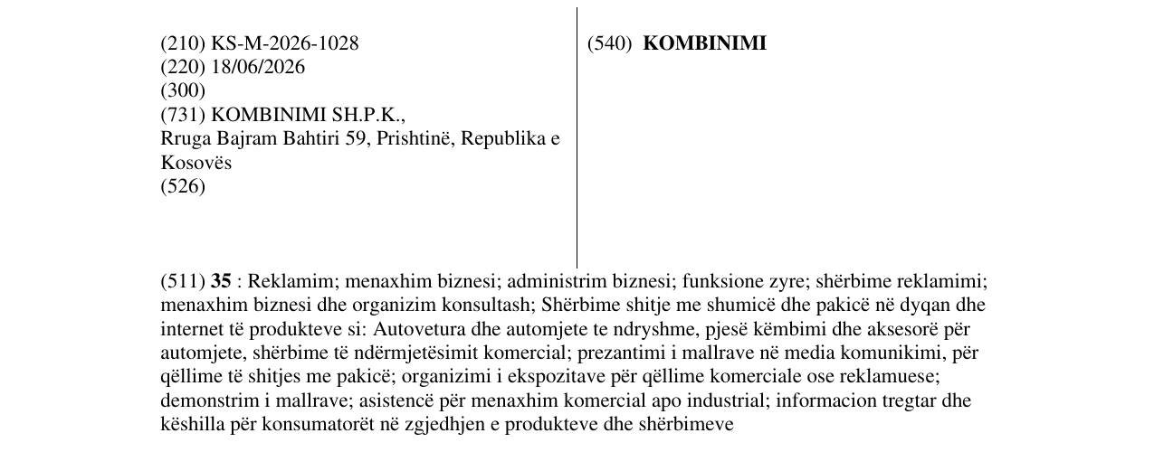 Zëri i markës KOMBINIMI në buletin