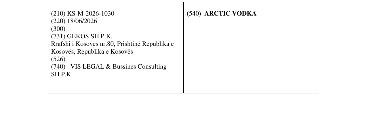 Zëri i markës ARCTIC VODKA në buletin