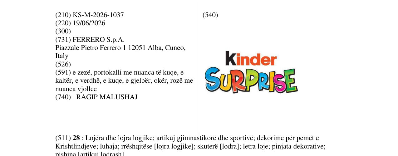 Zëri i markës KS/M/2026/1037 në buletin