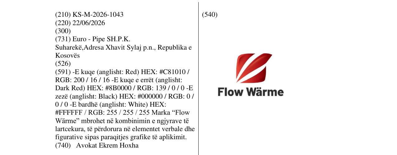 Zëri i markës KS/M/2026/1043 në buletin
