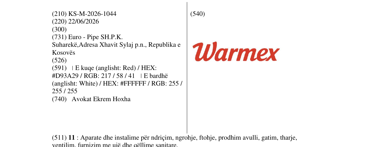Zëri i markës KS/M/2026/1044 në buletin