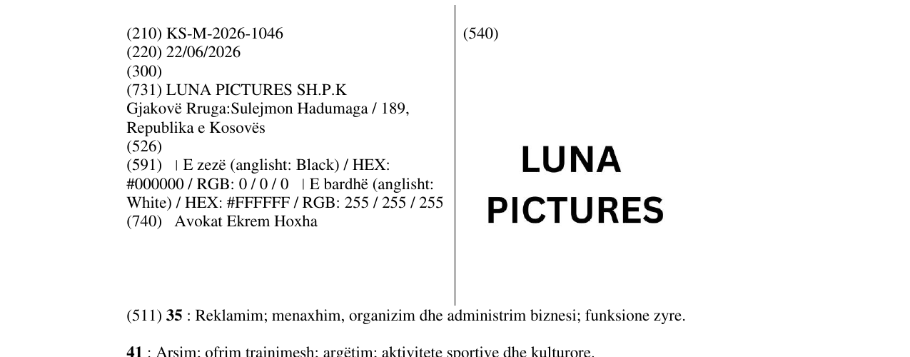 Zëri i markës KS/M/2026/1046 në buletin