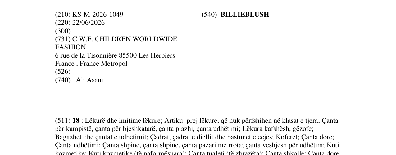 Zëri i markës BILLIEBLUSH në buletin