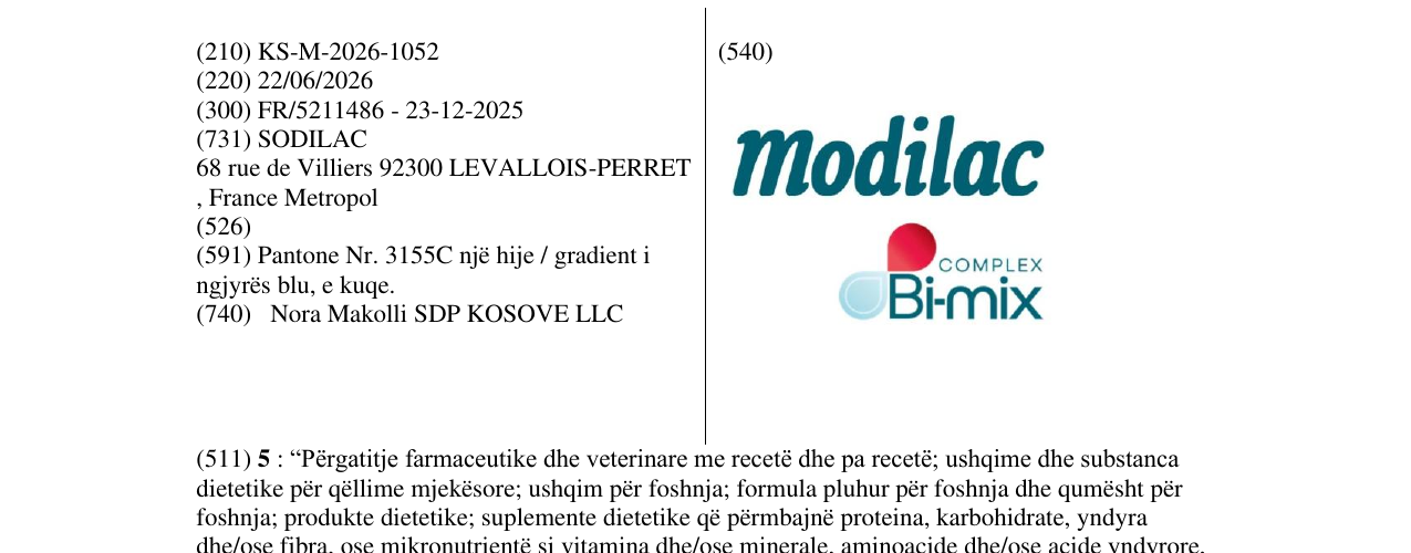 Zëri i markës KS/M/2026/1052 në buletin