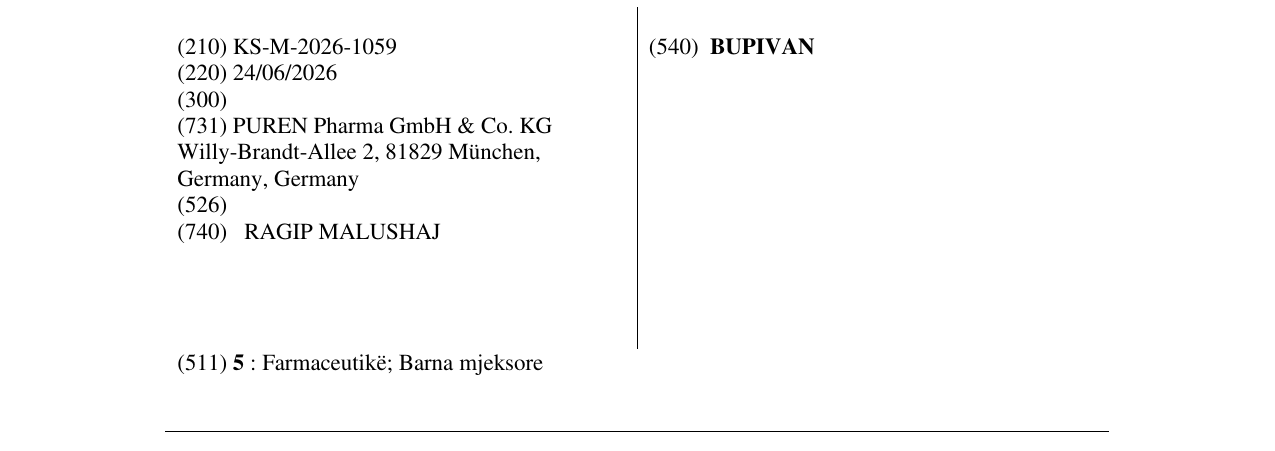 Zëri i markës BUPIVAN në buletin