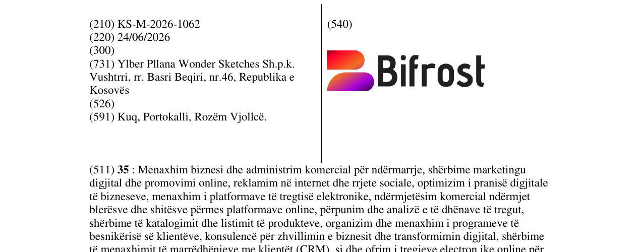 Zëri i markës KS/M/2026/1062 në buletin
