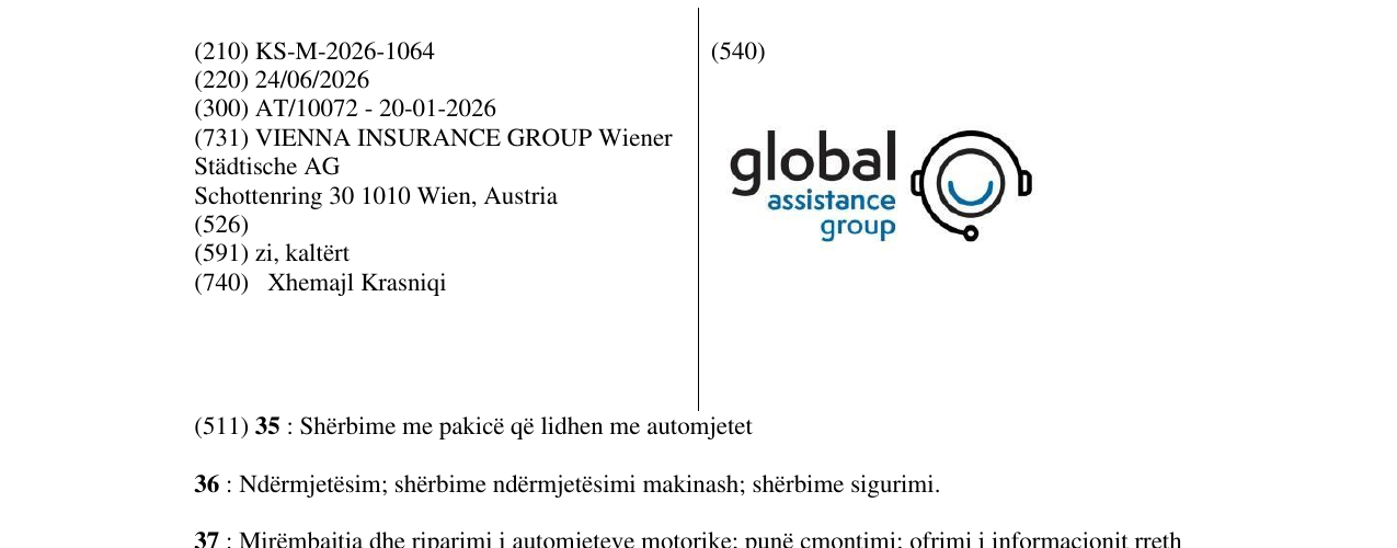 Zëri i markës KS/M/2026/1064 në buletin
