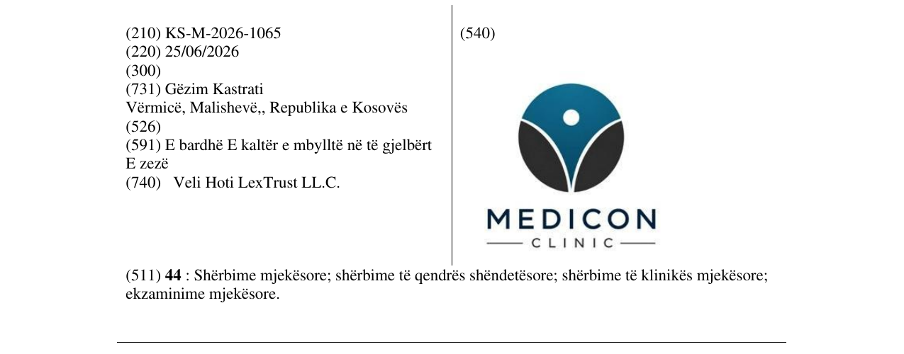 Zëri i markës KS/M/2026/1065 në buletin