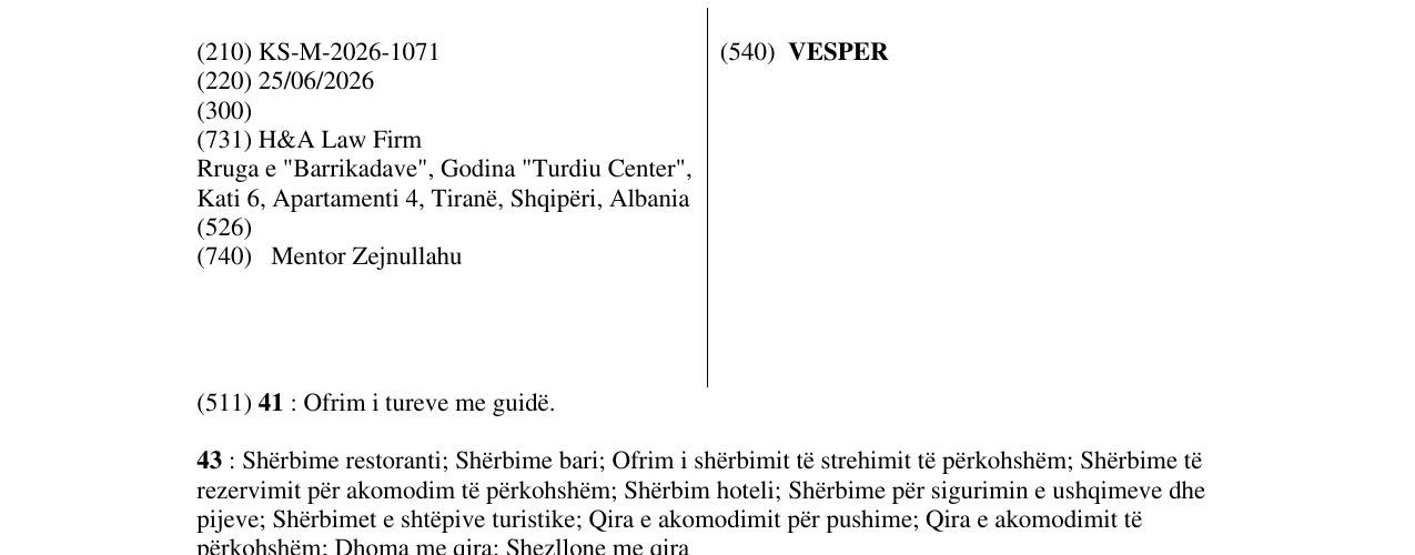 Zëri i markës VESPER në buletin