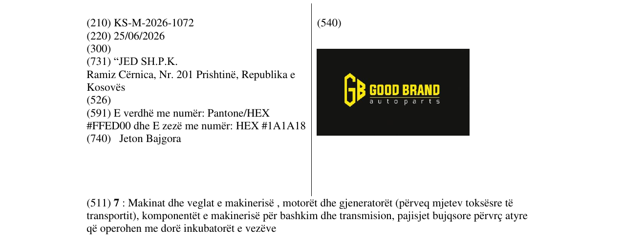 Zëri i markës KS/M/2026/1072 në buletin