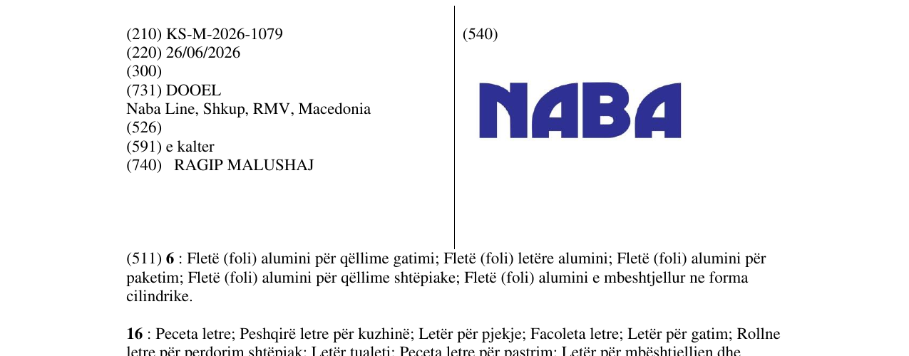 Zëri i markës KS/M/2026/1079 në buletin