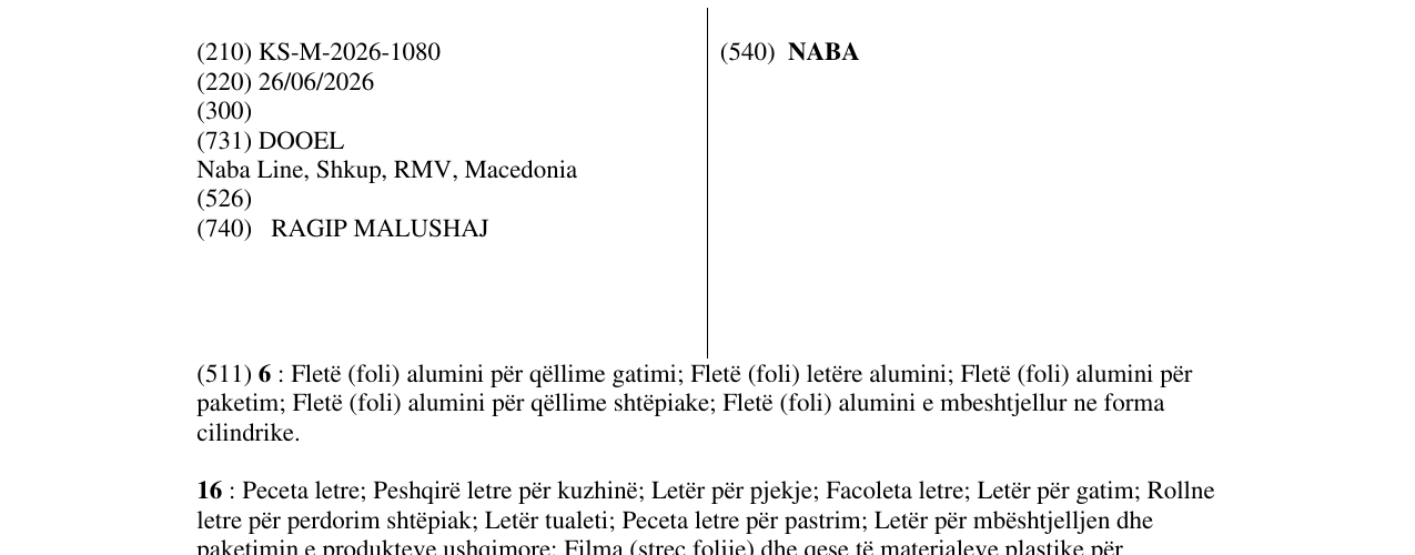 Zëri i markës NABA në buletin