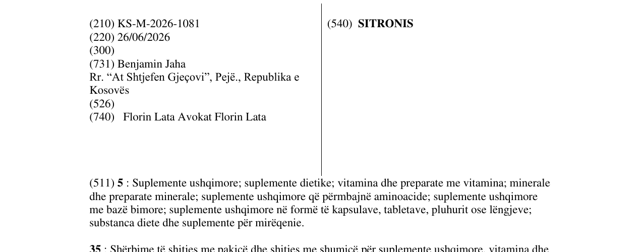 Zëri i markës SITRONIS në buletin