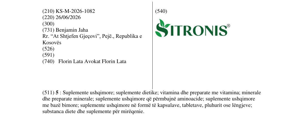 Zëri i markës KS/M/2026/1082 në buletin