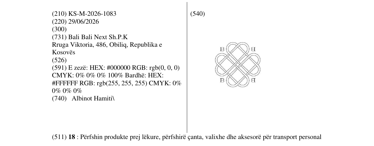Zëri i markës KS/M/2026/1083 në buletin