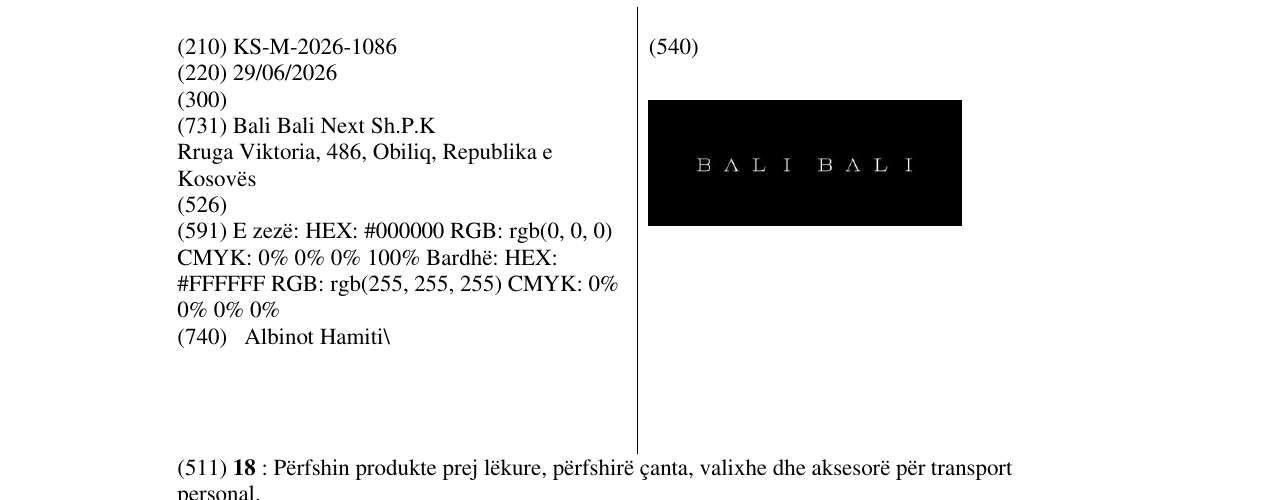 Zëri i markës KS/M/2026/1086 në buletin