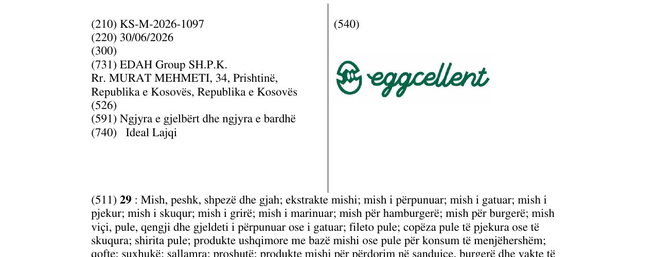 Zëri i markës KS/M/2026/1097 në buletin