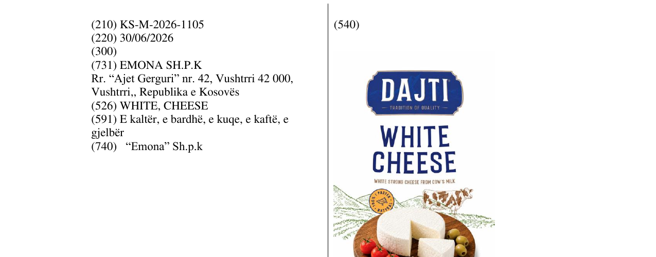 Zëri i markës WHITE, CHEESE në buletin