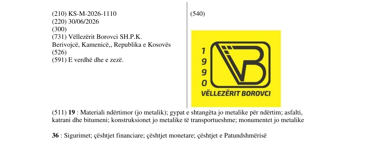 Zëri i markës KS/M/2026/1110 në buletin