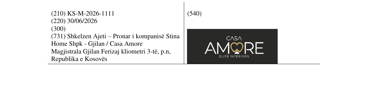 Zëri i markës KS/M/2026/1111 në buletin