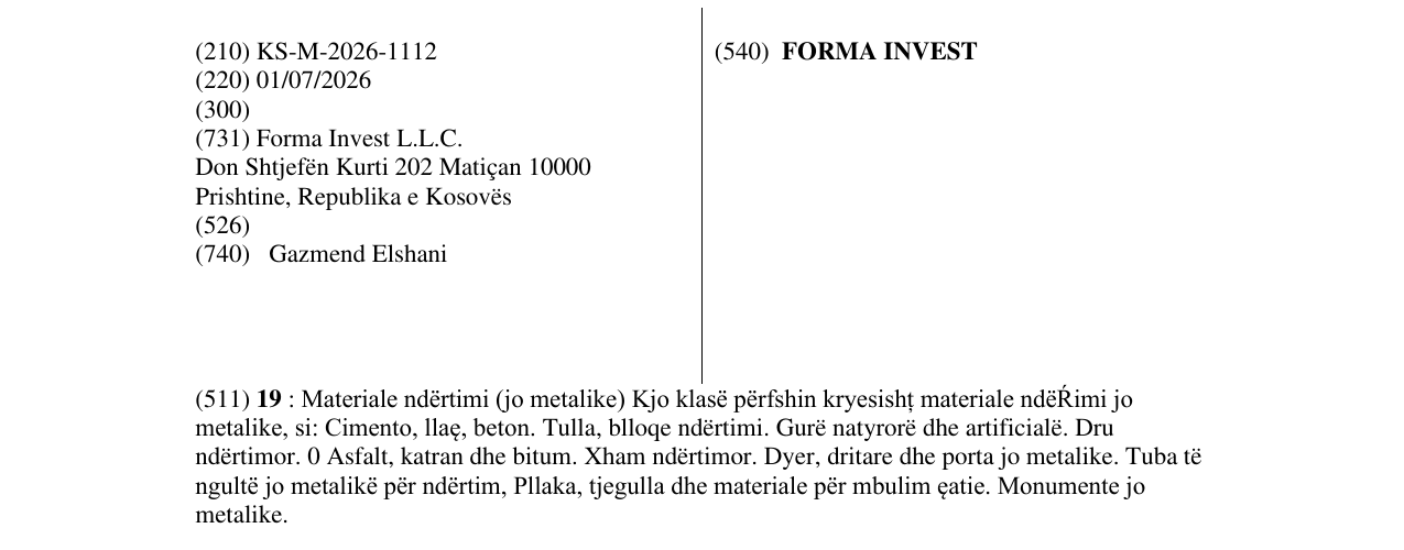 Zëri i markës FORMA INVEST në buletin